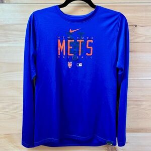 NY Mets Tee - Nike Dri-FIT Royal Blue LS Kids Sporty Unisex Size L (14/16)